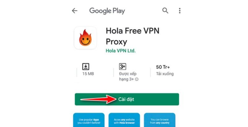 Tìm tên phần mềm Hola trên kho ứng dụng