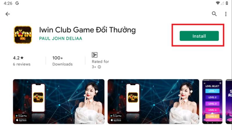 Tìm Iwin và chọn Install