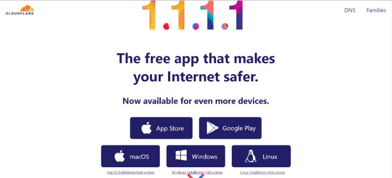 Vào trang chủ chính thức của 1.1.1.1