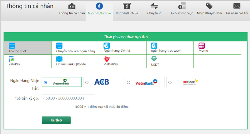 Các thao tác đơn giản để nạp tiền vào game VF555